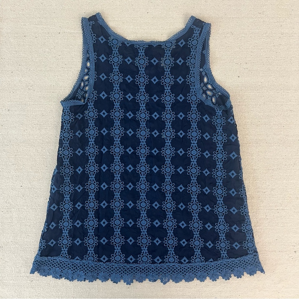 Johnny Was Carden Eyelet Tank Navy Blue Small - Picture 3 of 5